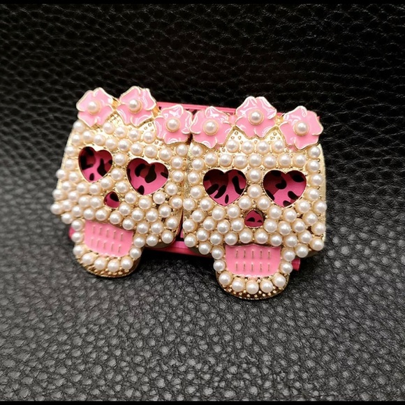 Betsey Johnson Jewelry - EARRINGS! Betsey Johnson Pearl and Pink Flowers Skull Earrings BNWT